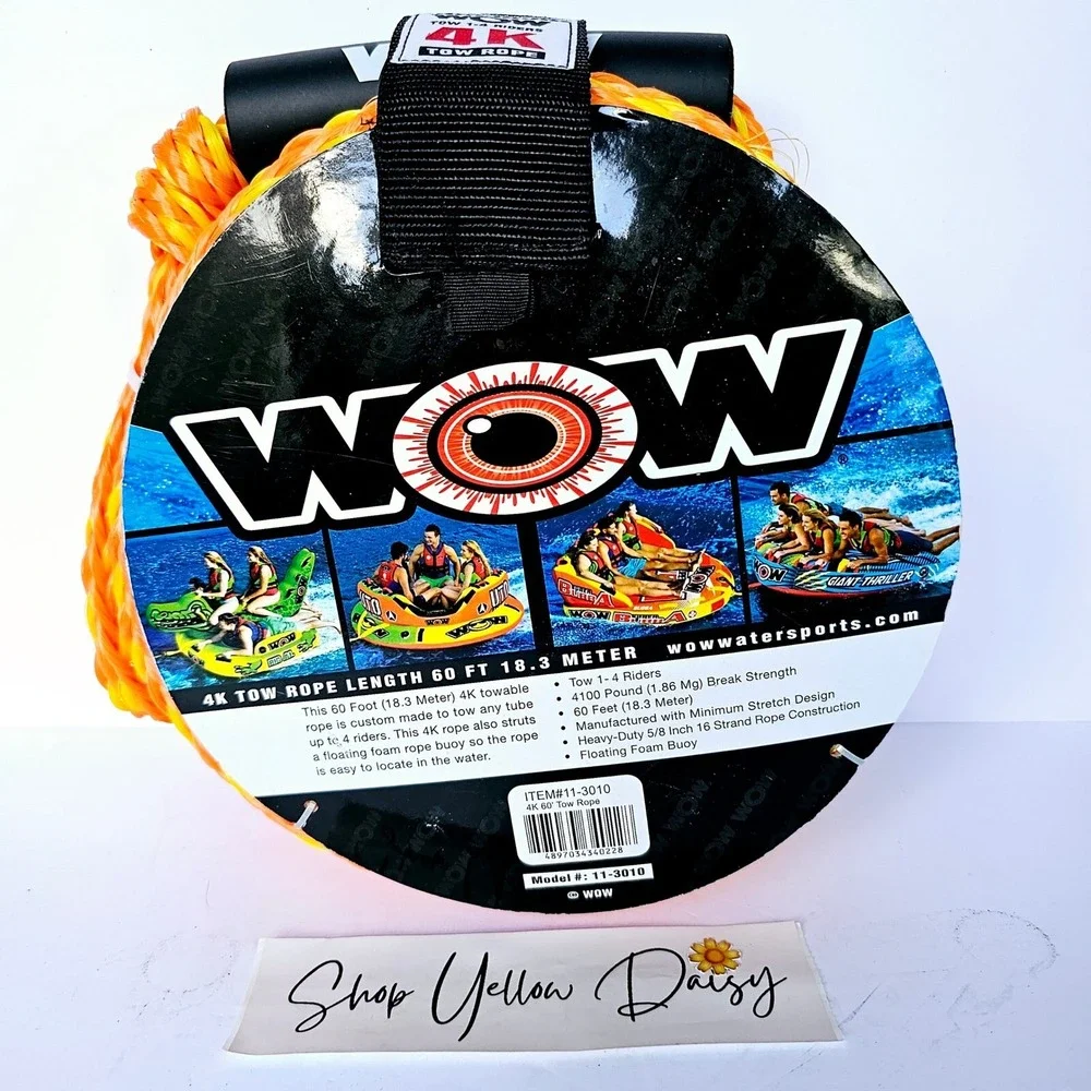 WOW Watersports 4K Tow Rope 60ft Heavy Duty Floating Foam‎ Handle Lake - M925.2